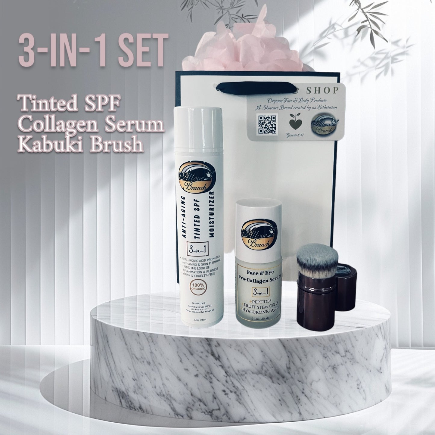 3-IN-1 Set includes Tinted SPF + Serum + Brush Set (Wrapped in B&W Gift Bag)